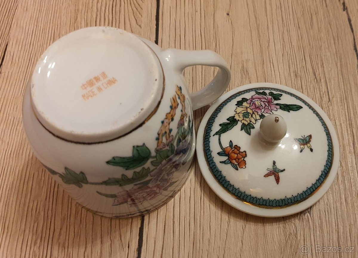 Čínský hrníček porcelán bílý zdobený - 4