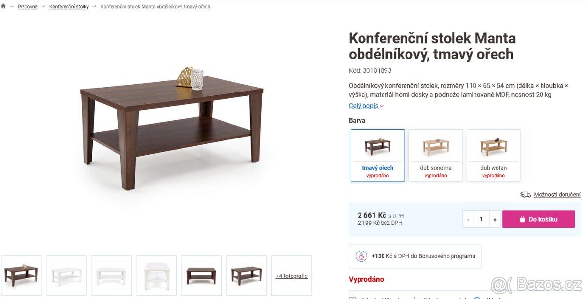 Nový konferenční stolek Manta ořech 110x65cm, výška 54cm - 4