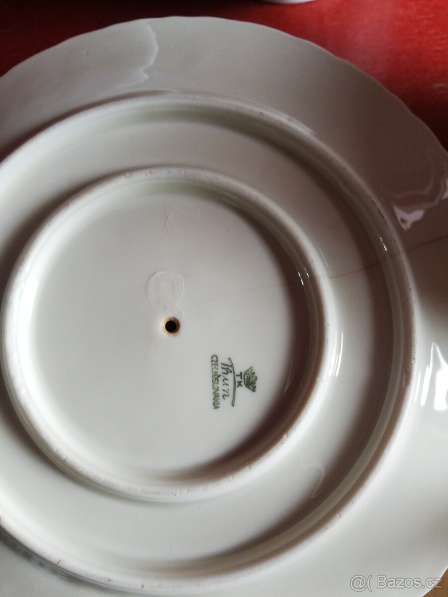 Porcelán čajová konvice, miska, talíř - 4