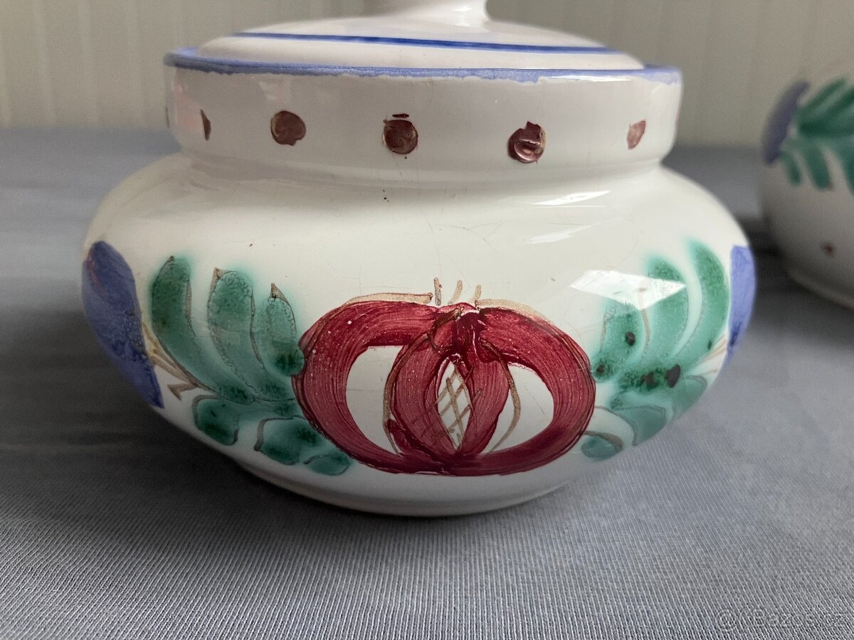 Keramická malovaná dóza s poklicí a džbán - 4