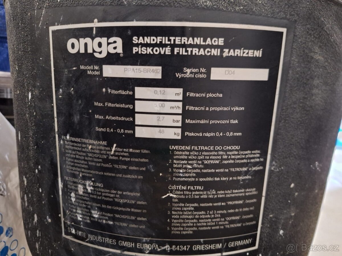 Prodám pískovou filtraci ONGA - 4