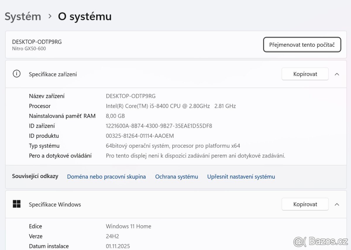 ⬇️HERNÍ PC ACER NITRO i5 8400,GTX 1060 6 GB,512 GB SSD,WIFI - 4