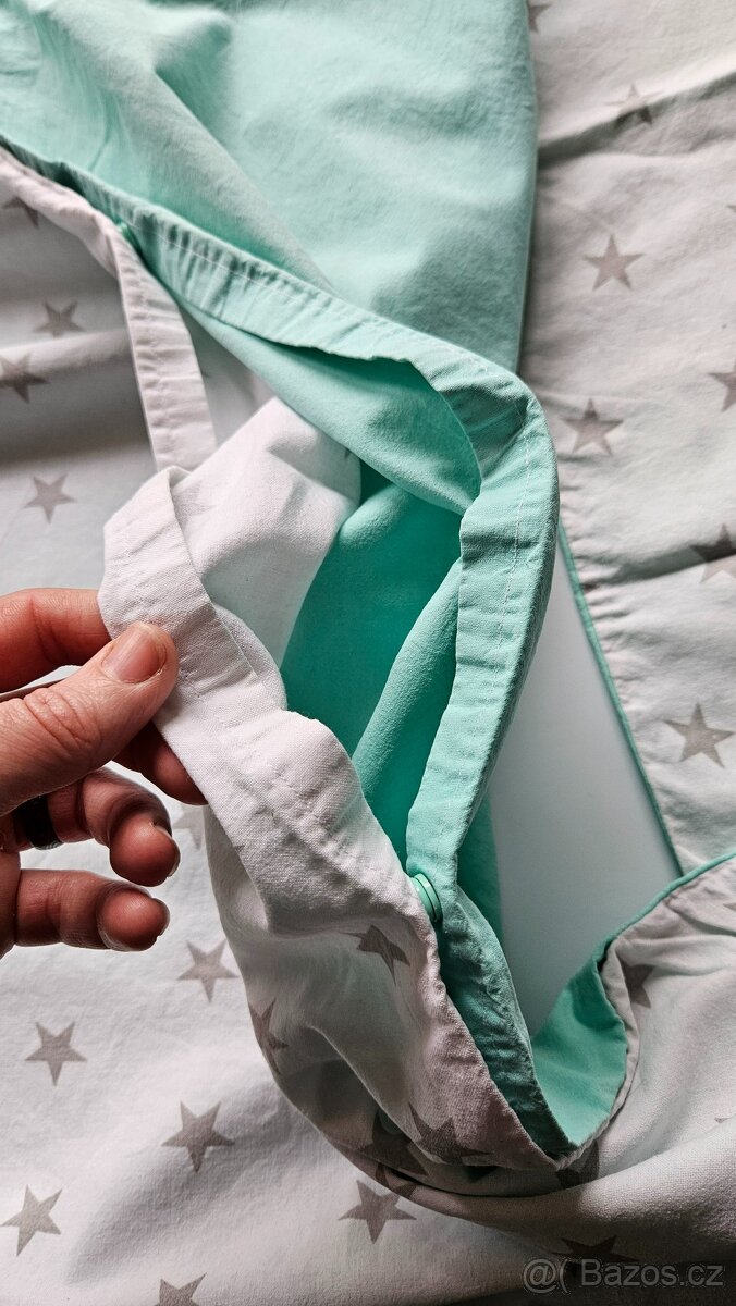 Dětské povlečení do postýlky - mint, bílá s hvězdičkami - 4