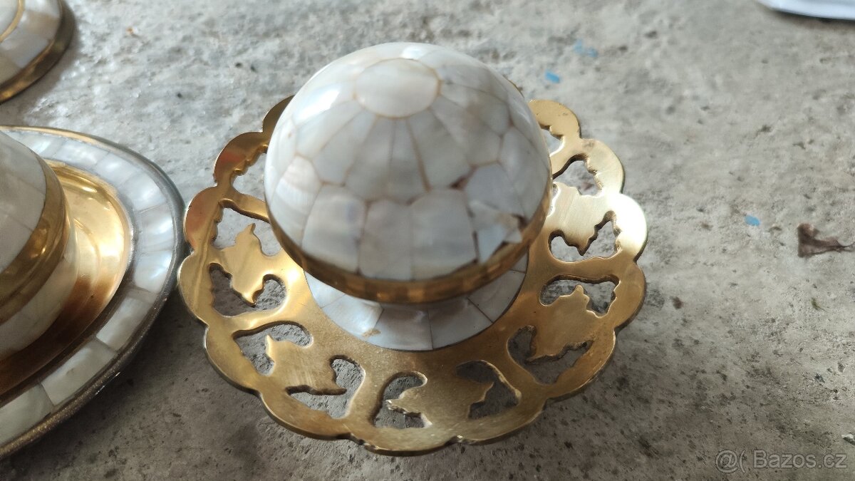 Dekorativní set mosaz a perleť,svicen - 4
