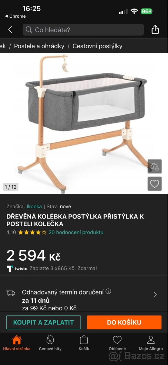 Postýlka - přistýlka pro miminka pro děti dřevěná s kolečky - 4