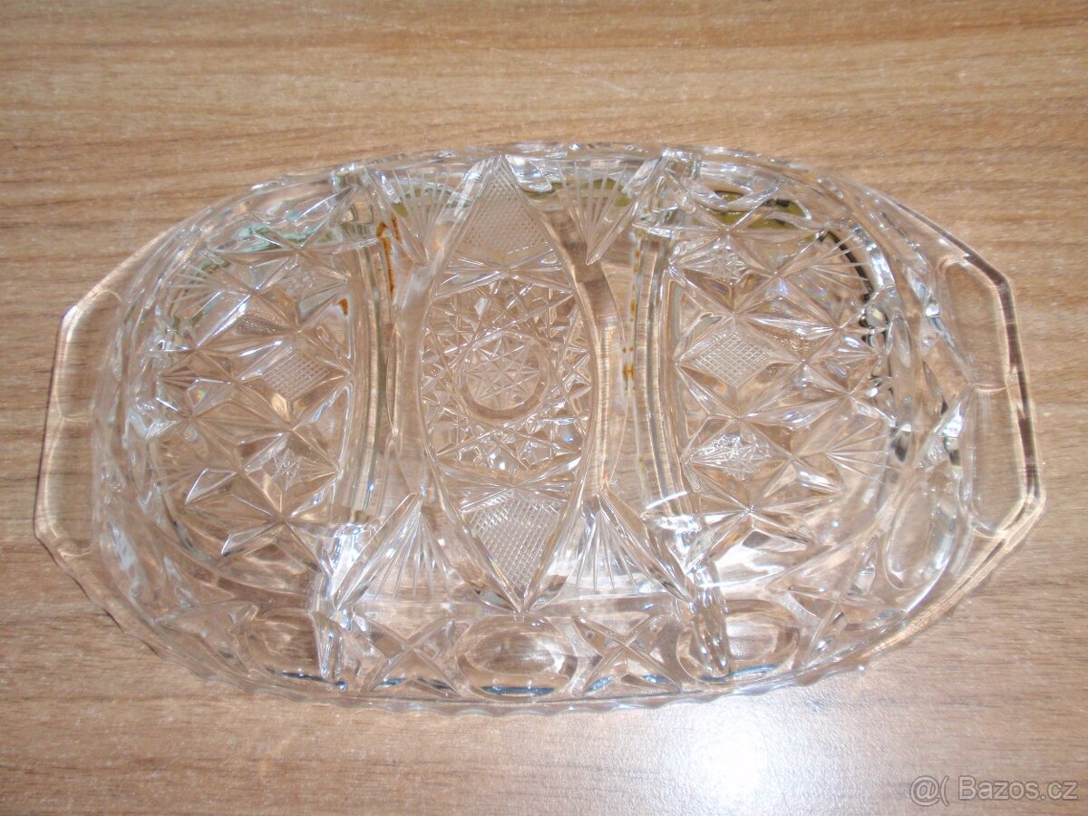 Skleněná broušená třídilná miska - 4