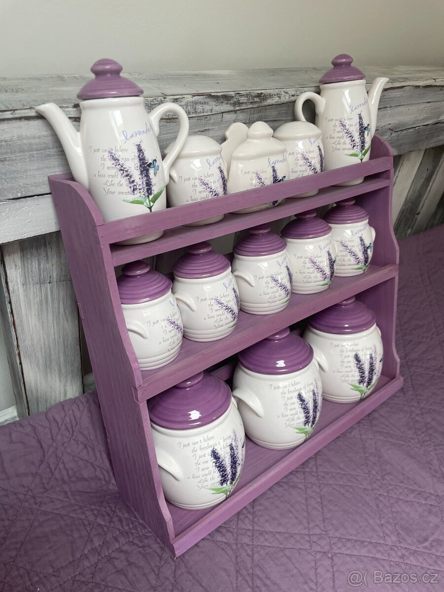 dózy na koření (dekor levandule) + polička na zavěšení - 4