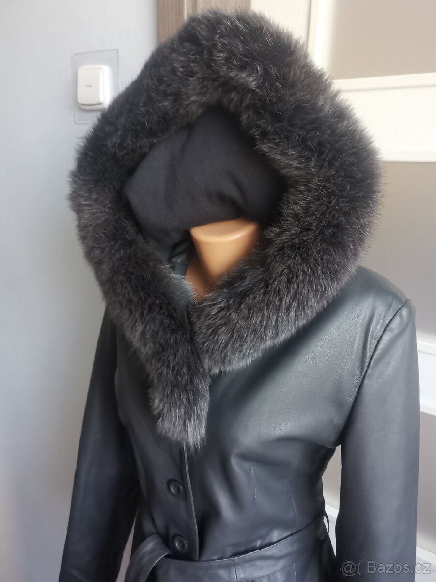 Kara nová kožená bunda sako s kožešinou - 4