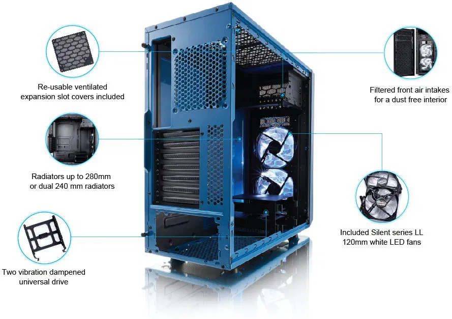 Počítačová skříň, Fractal Design Focus G Window Blue, 2x ven - 4