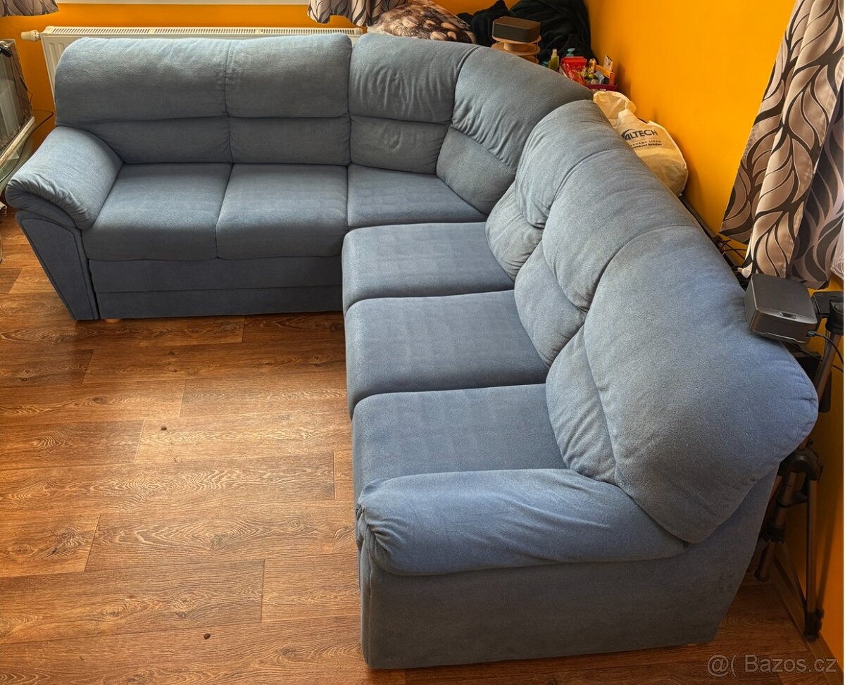 Šedomodrá sedačka, rohová a rozkládací - 4