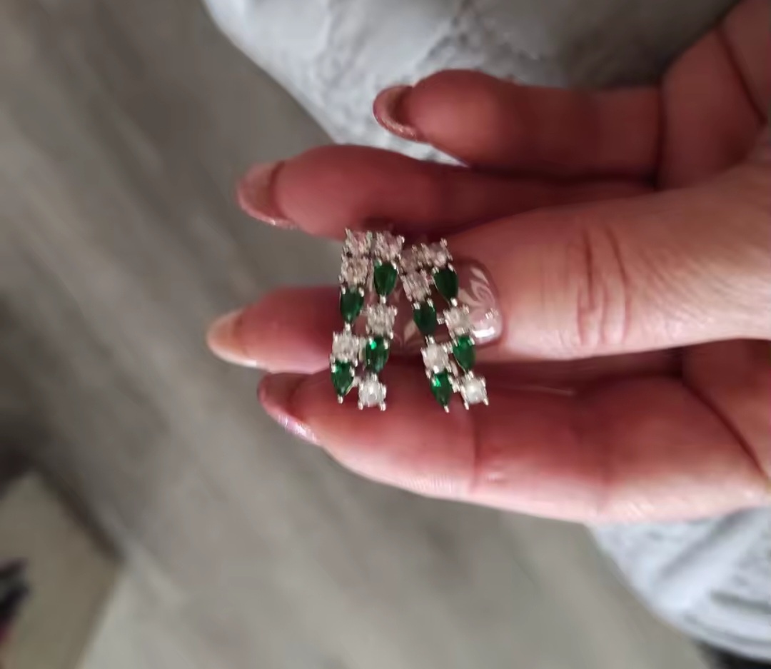 Nové dámské stříbrné náušnice zelené 925 třpytivé s kamínky - 4