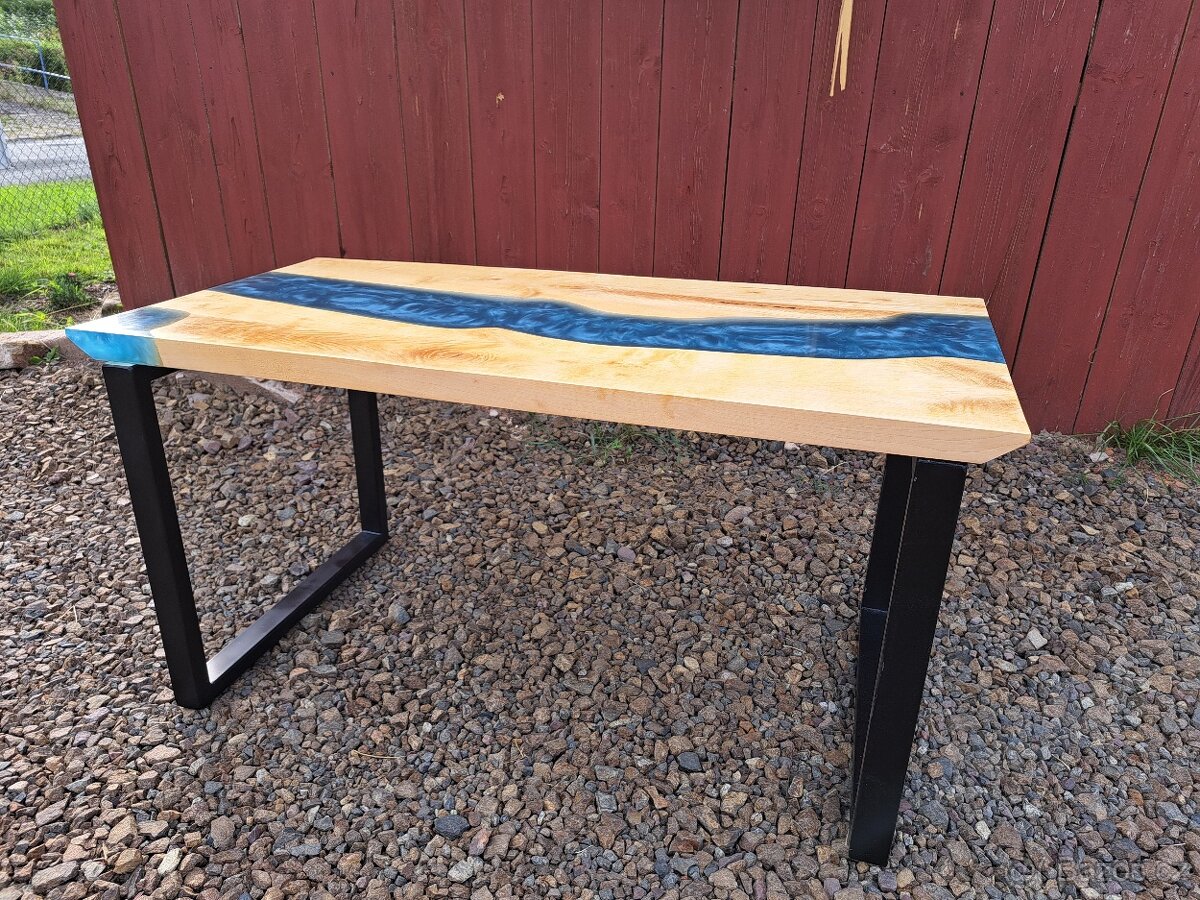 Epoxidový stůl modrý + masiv - 4