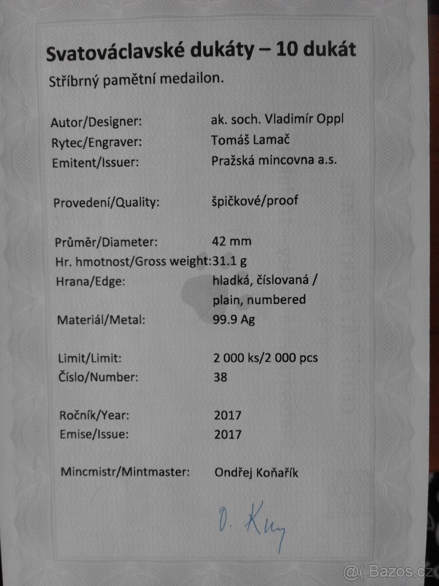 Svatováclavský, číslovaný 10 dukát, 1oz. - 4