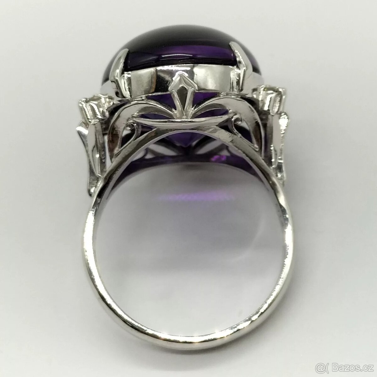 LUXUSNÍ PLATINOVÝ DIAMANTOVÝ PRSTEN S AMETHYSTEM - 4