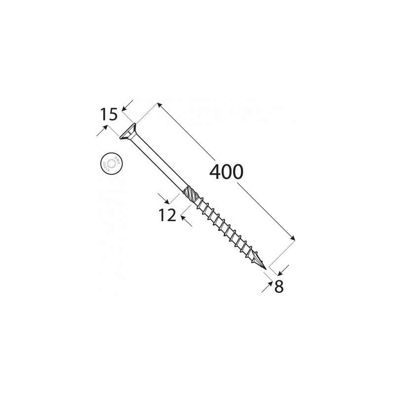 Tesařské stavební vruty 8x400 se zápustnou hlavou - 4
