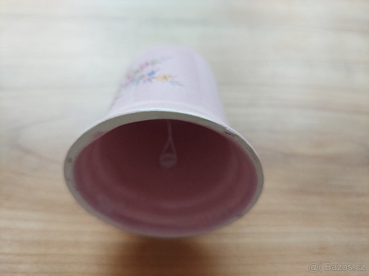 Retro starý zvonek zvoneček růžový s květinami, antik- SLEVA - 4