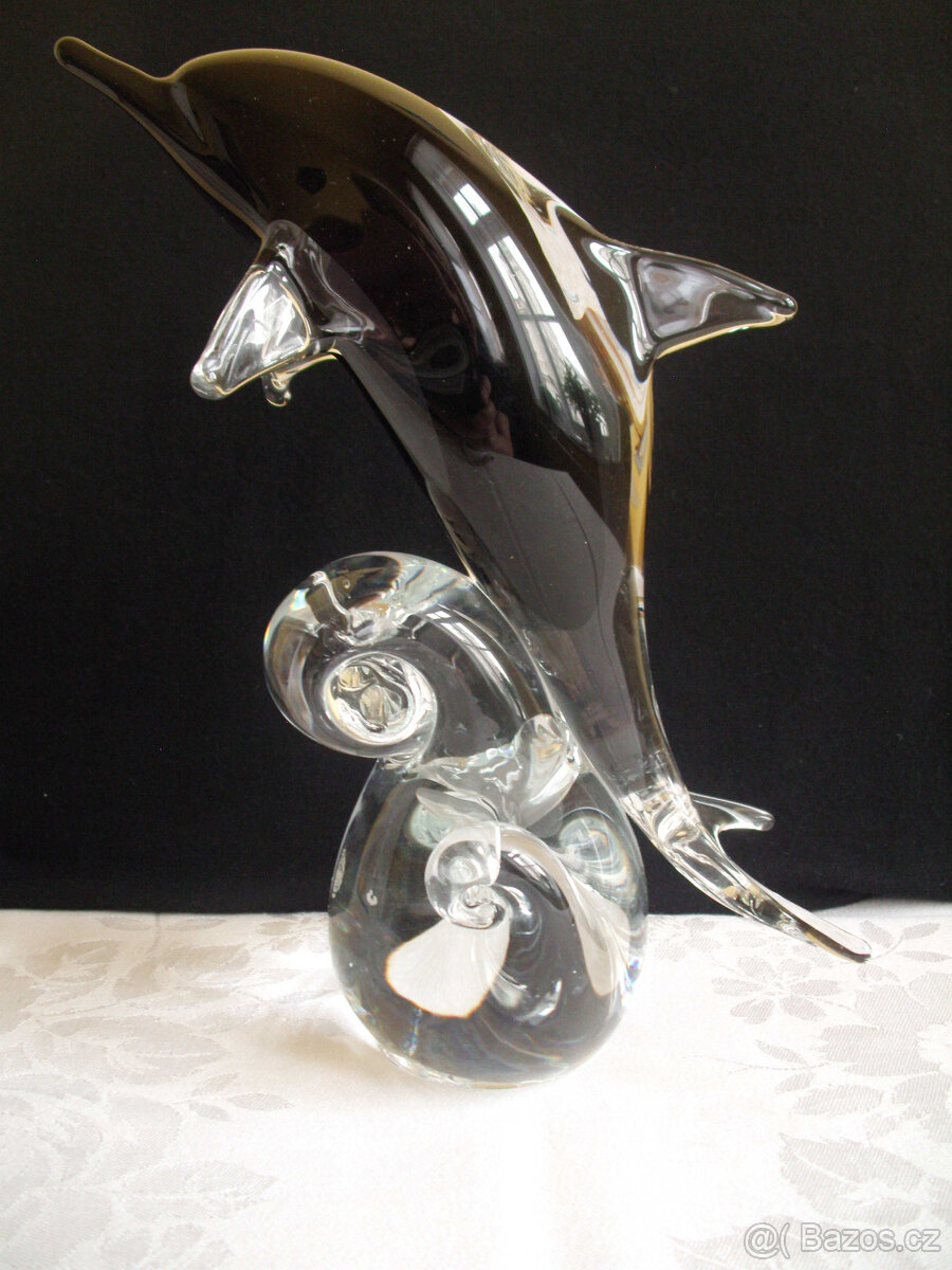 Delfín na vlně - České hutní sklo - 4