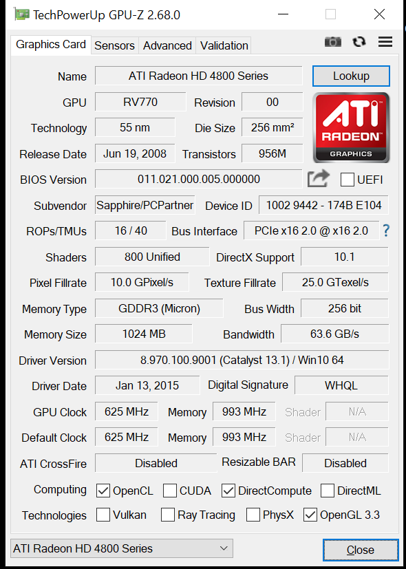 Funkční SAPPHIRE ATI RADEON 4850 1GB GDDR3 - 4