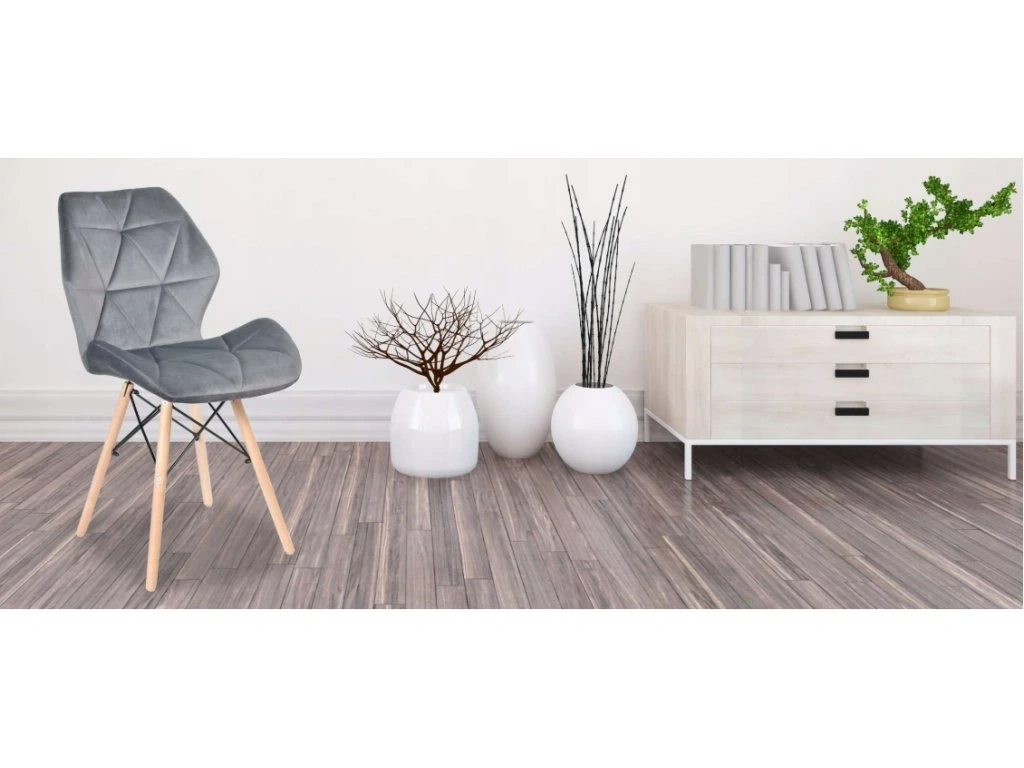 Nová sada 4 jídelní židle, šedá samet, dřevo - 4