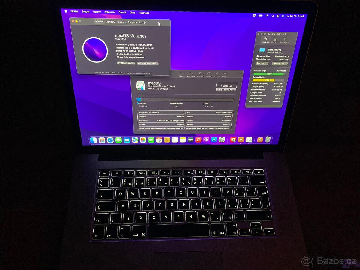 Prodám MacBook Pro 15” Mid 2015, i7 2.2 GHZ, 16 GB RAM, 500 - 4