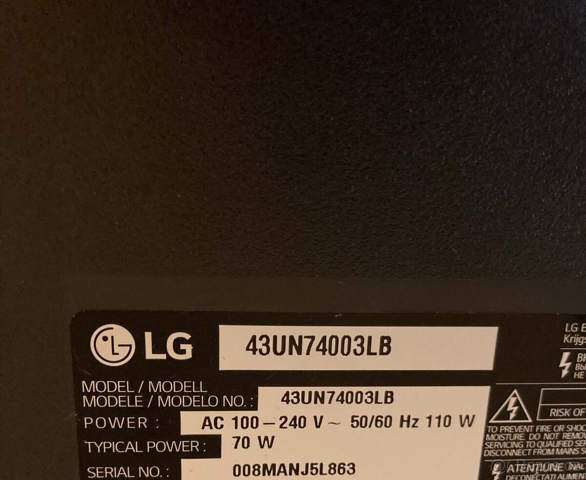 4K UHD LED Smart Televize LG 43UN74003LB - 108 cm - Wifi -T2 - 4