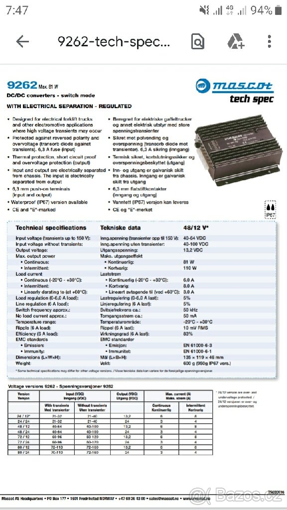DC/DC Měnič - Mascot converter 9262 - 4