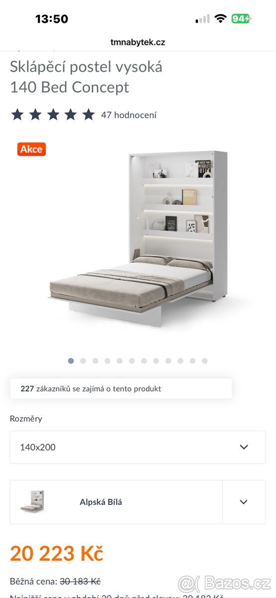 Sklápěcí postel 140 cm matrace - 4