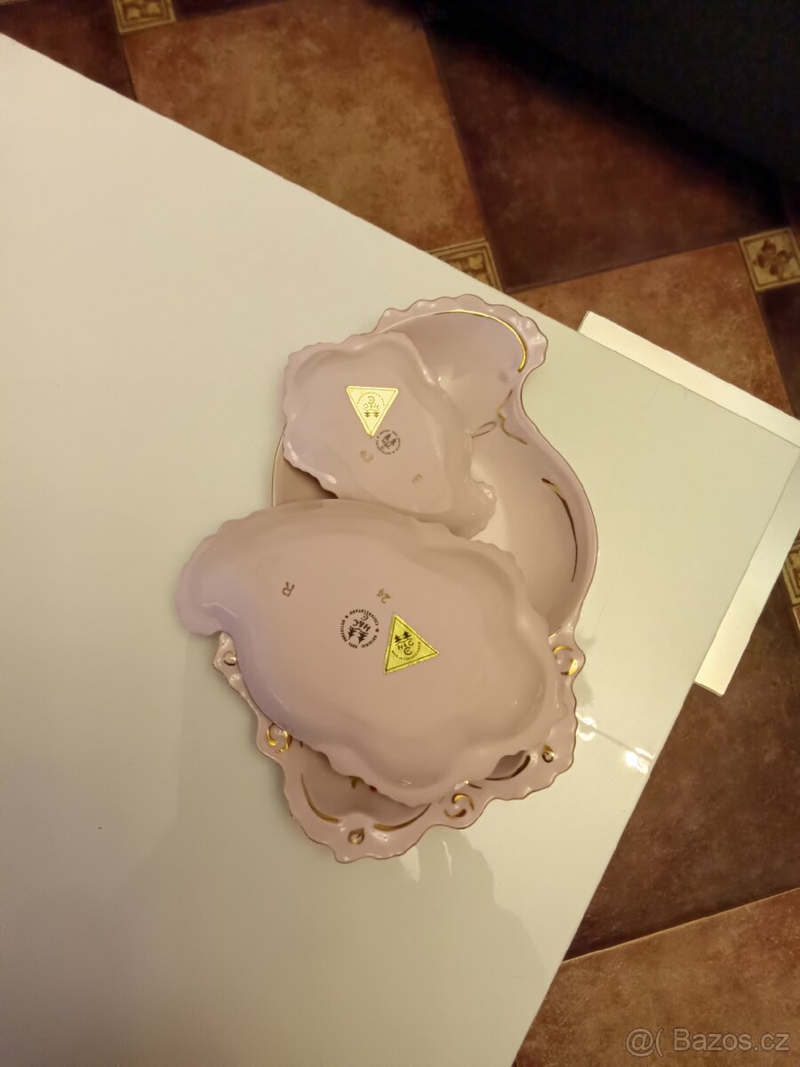 3ks porcelánových misek - růžový , zlacené 18 k. - 4