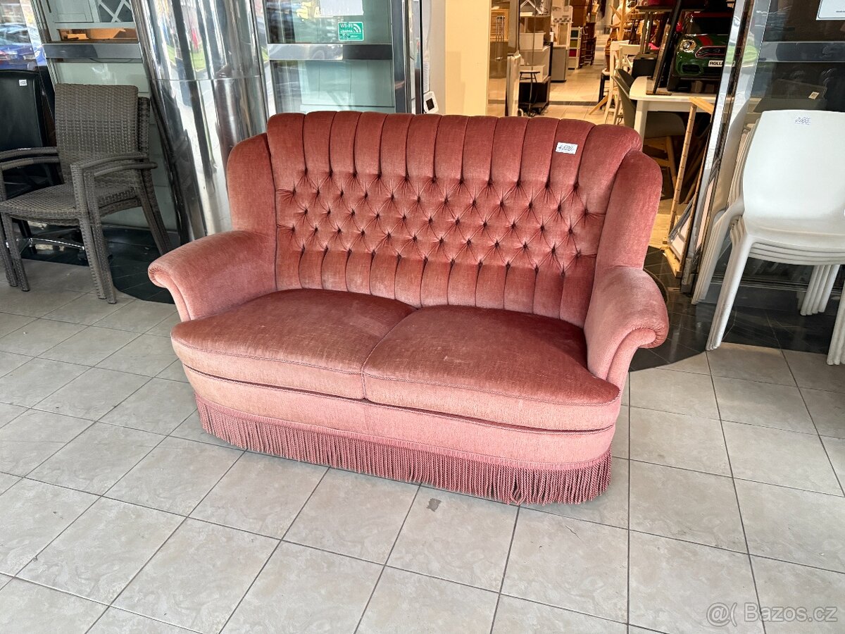 Retro sametová pohovka 70.-80. léta růžová - 4