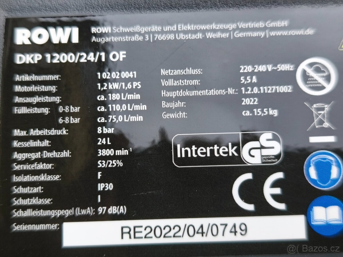 Prodám NEPOUŽITÝ Bezolejový kompresor ROWI DKP 1200/24/1 OF - 4