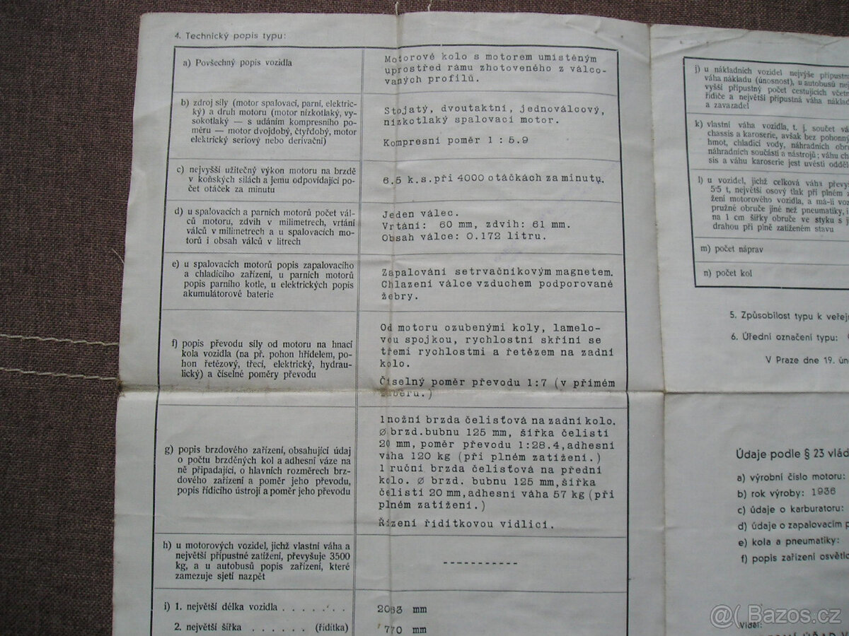 motocykl ČZ 175 ccm starý techničák rok 1936 ČZ Strakonice - 4