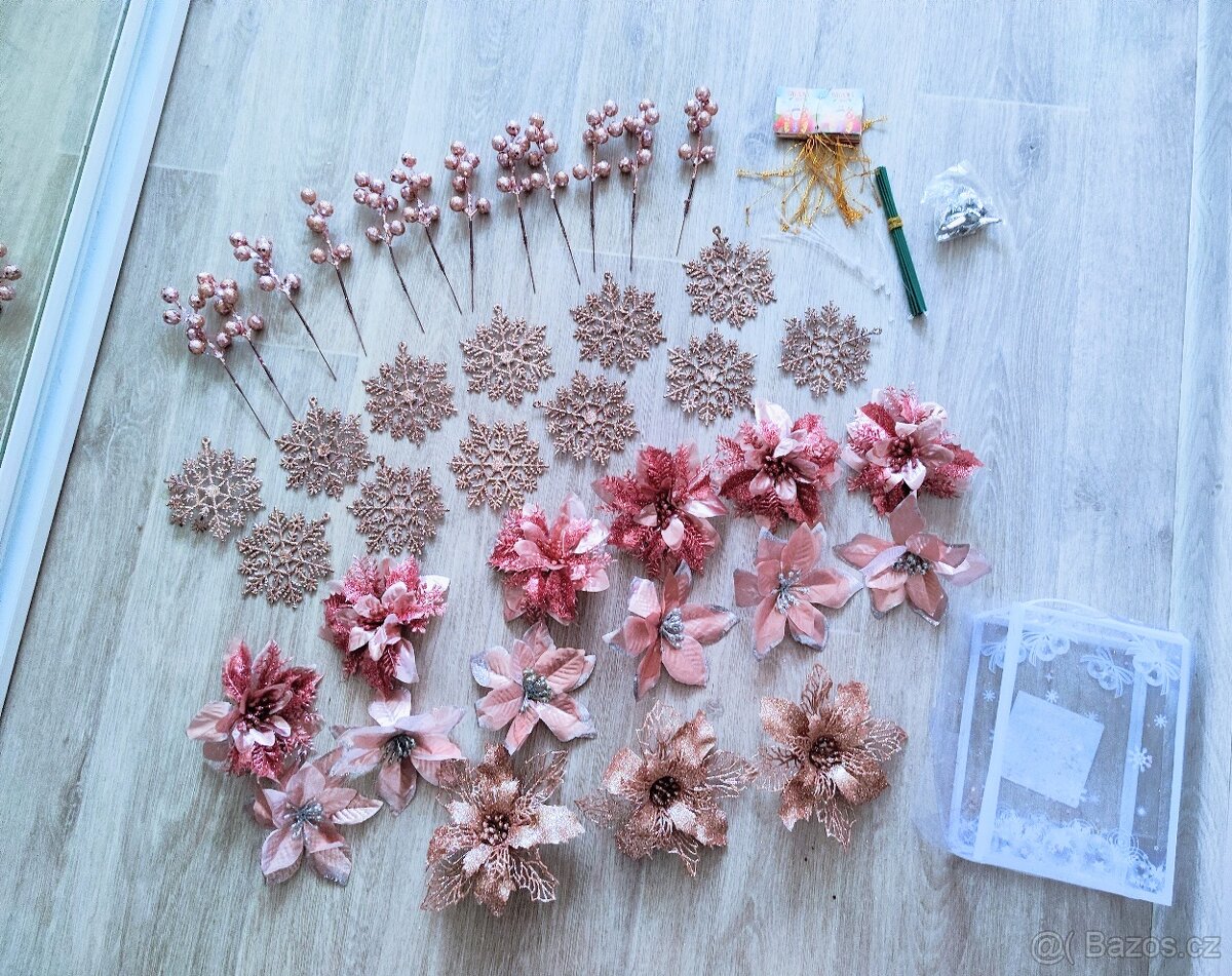 Vánoční ozdoby, květ, vločka,m. Různé barvy - 4