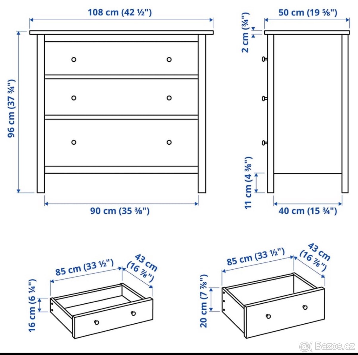 Komoda IKEA HEMNES – 3 zásuvky, bílá - 4