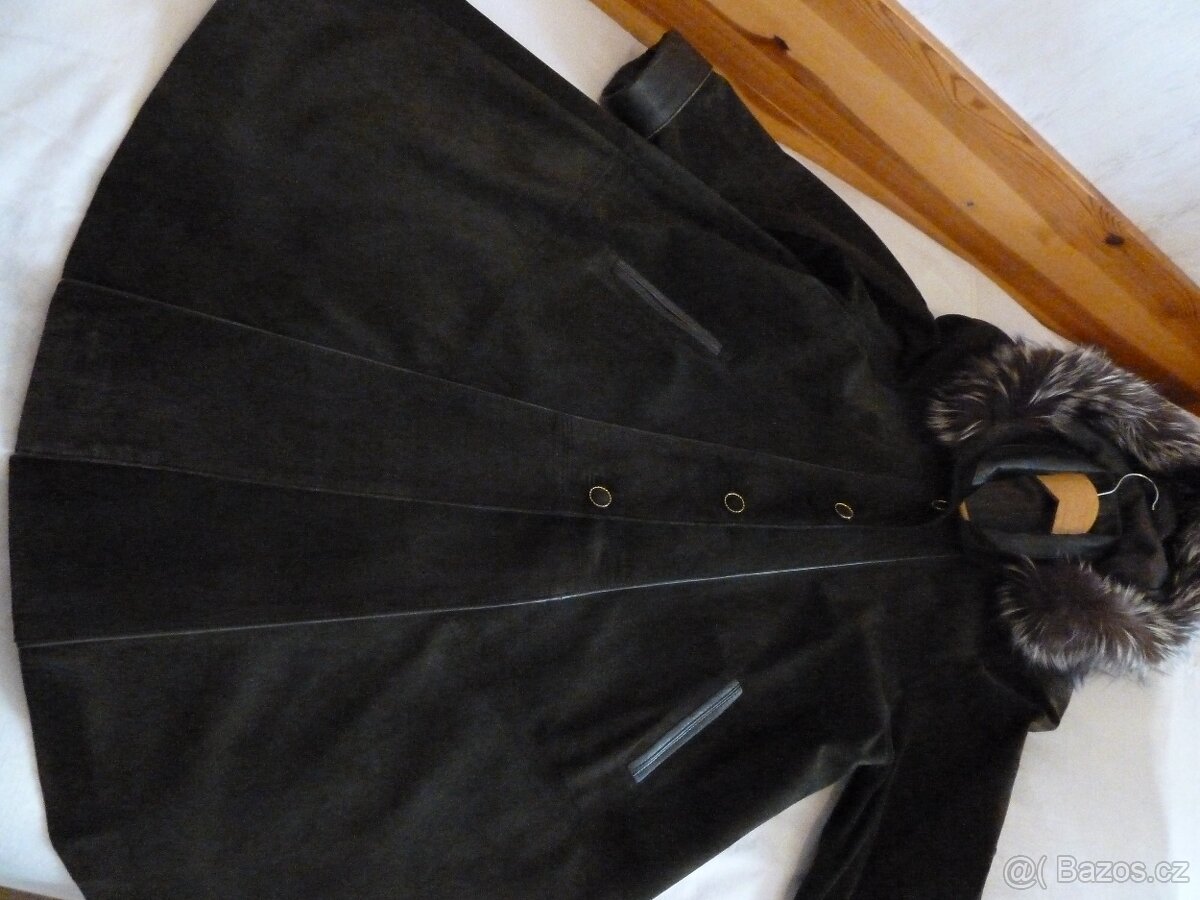 Kožený dámský kabát s pravým liščím límcem. Vel. 40-44. - 4