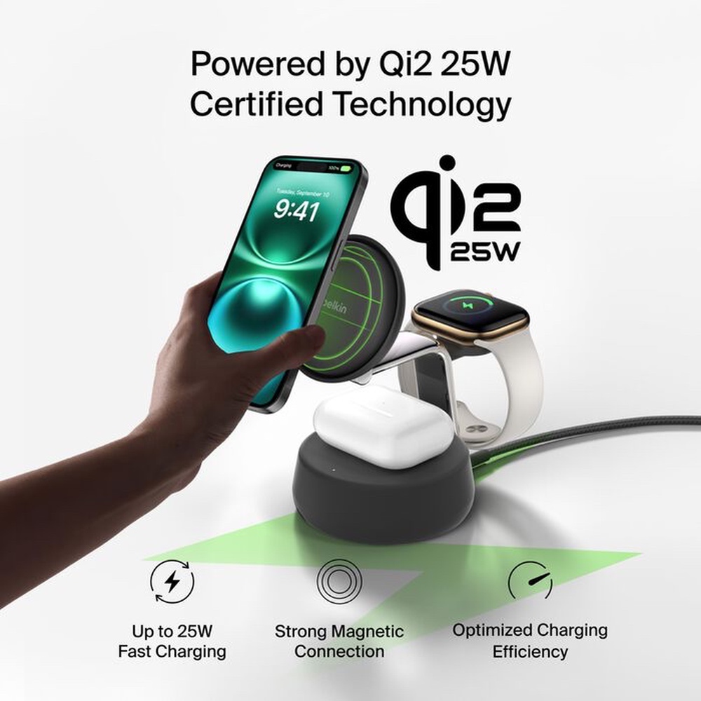 Nabíječka Belkin UltraCharge PRO Qi2 25W 3v1 - 4