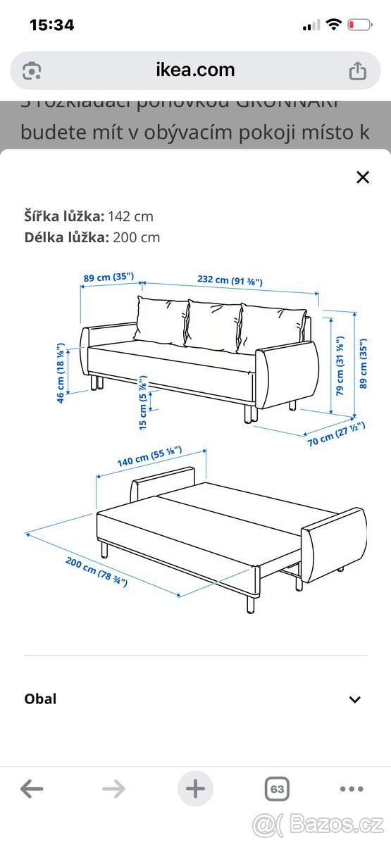 Třímístná sedačka IKEA rozkládací - 4