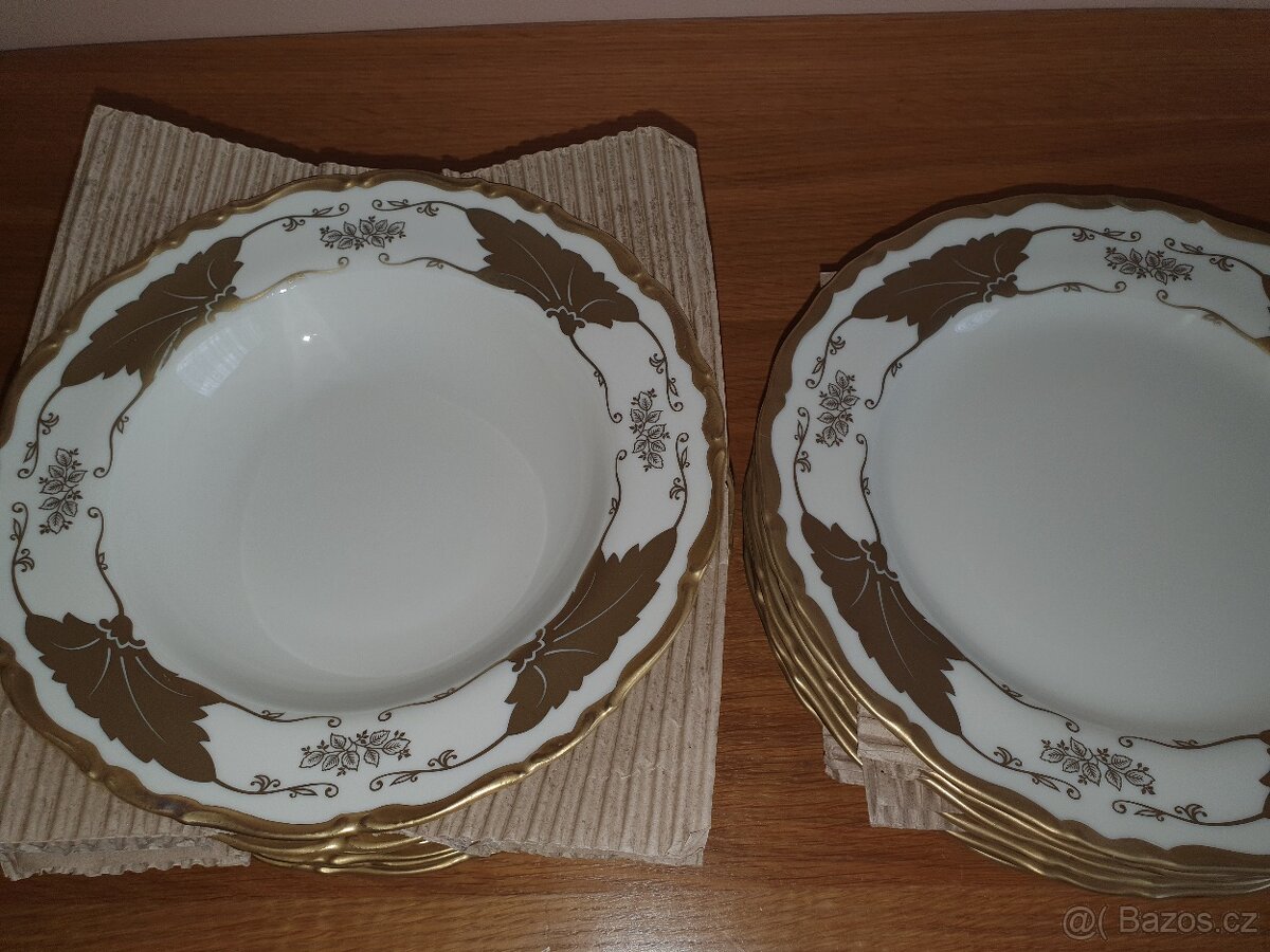 Talířová sada bílá nebo slonová kost zlatý matný lem - 4