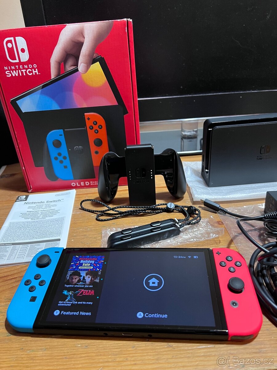 Nintendo Switch OLED Neon Blue & Red komplet TOP stav - 4