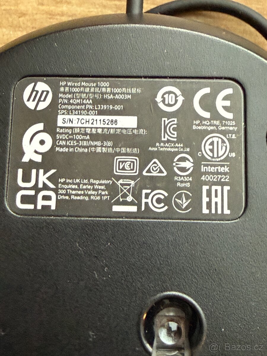 Optická myš HP Wired Mouse 1000 - 4