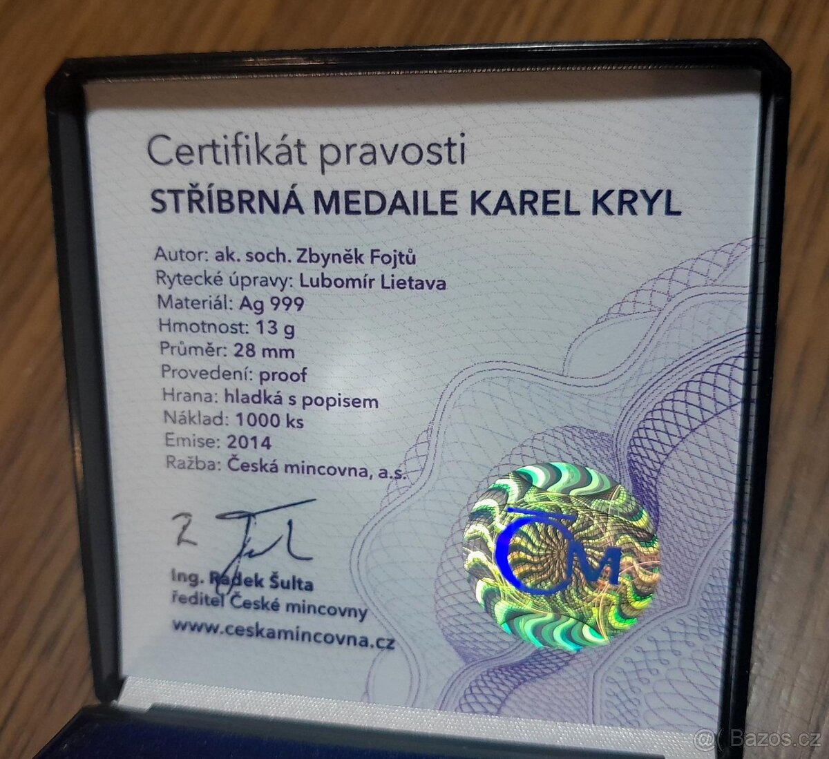 Stříbrná medaile KAREL KRYL 70. výročí narození, 2014, Proof - 4