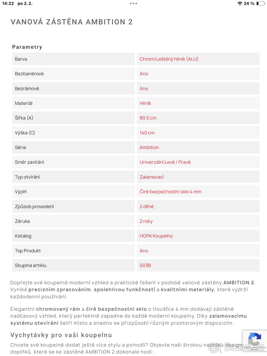 Vanová zástěna dvoudílná - 4