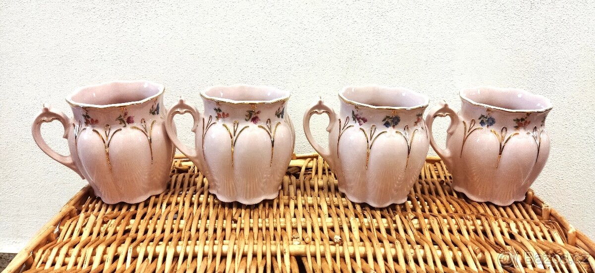 Růžový retro porcelán, dětské hrníčky,velké keramické hrnky - 4