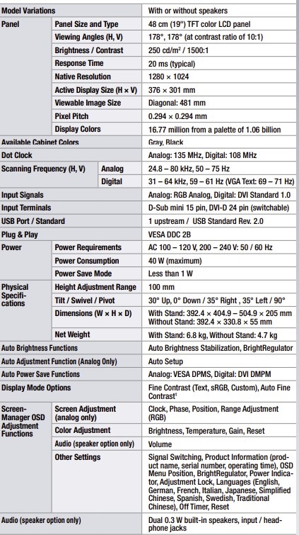 EIZO FlexScan S1961 / 10 bit panel, automatické podsvícení - 4