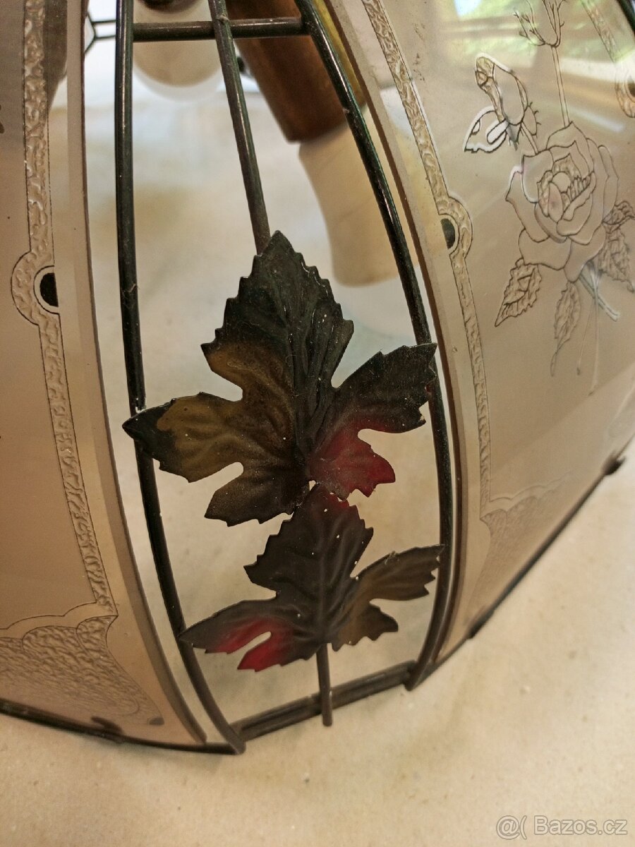 Retro závěsný lustr s rytým sklem – květinový motiv - 4
