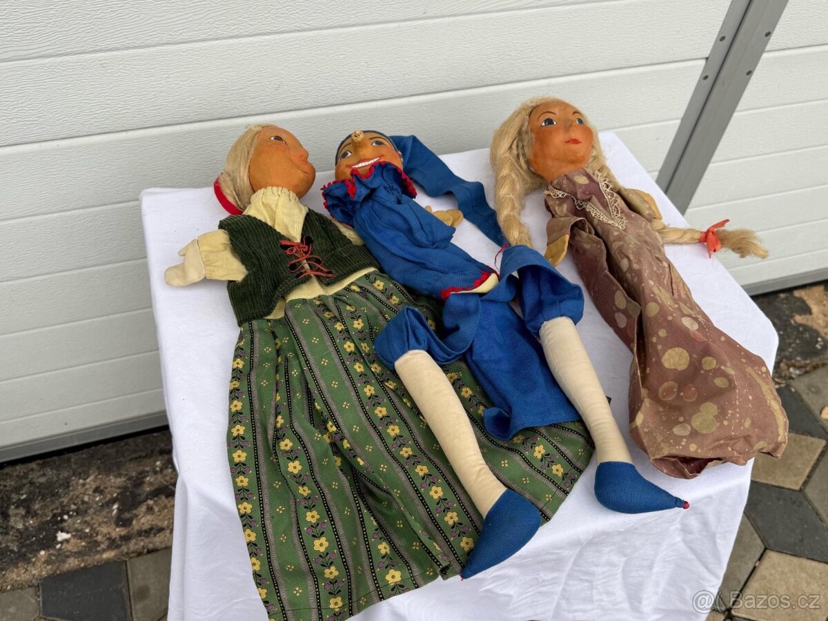 3 KUSY VELKÉ STAROŽITNÉ LOUTKY PAPIRMAŠE A LÁTKA - 4