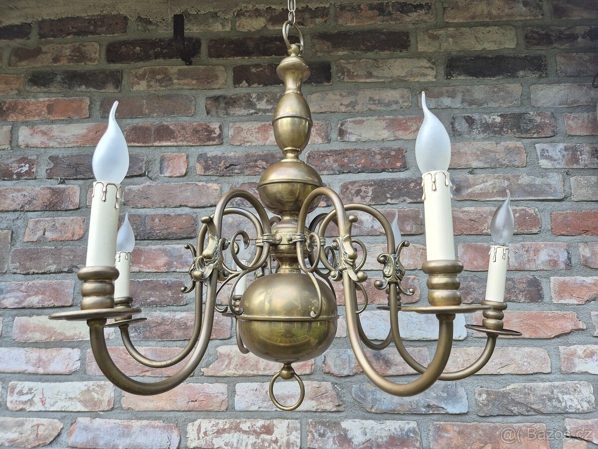 zámecký vlámský mosazný lustr- funkční - 4