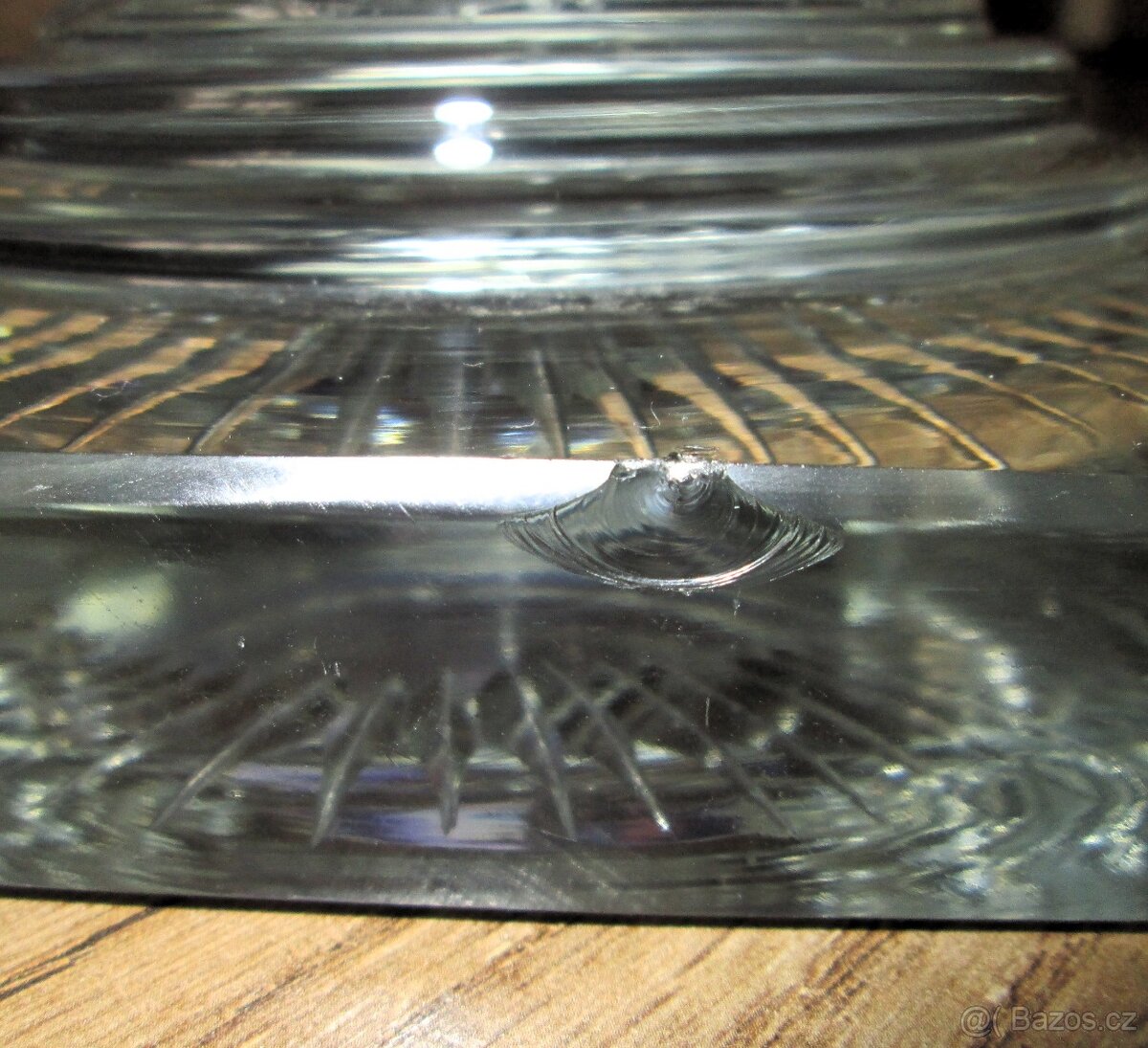 Nástolec - velká starožitná broušená mísa na noze - 4