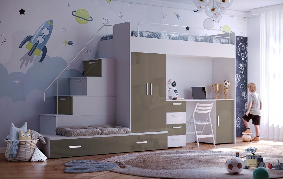 Nová multifunkční patrová postel, psací stůl, skříň - 4