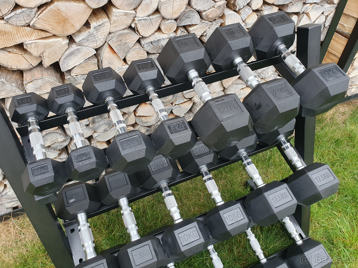 jednoručky činky - HEXA - sada 230kg + STOJAN - 4