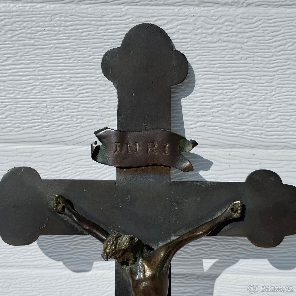 Starožitný mosazný kříž 40 cm - 4